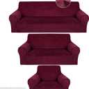 Peryiter 3 Pcs Slipcover Set for Couch Furniture Covers for Sofa Loveseat Couch Arm Chair, Form Fit Stretch, Wrinkle Free, Furniture Protector(Burgundy, Velvet)