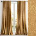 Velvet Curtains 96 Inch Long 2 Panels, Brown Gold Vintage Drapes Floral Embossed Blackout Window Curtain for Living Room Back Tab Thermal for Bedroom