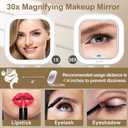 Mocado Compact Travel Makeup Mirror, 1X/30X Magnifying Mirror with Light, Double Sides Compact Mirror with 3 Color Light, Dimmable Handheld Mirror, Rechargeable Travel for Purse,Pocket(White)
