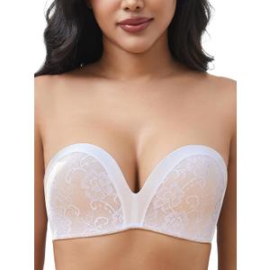 Strapless Bra Non-Slip No Underwire Padded Bandeau Multiway Smoothing Bras Convertible Straps (32D, White)