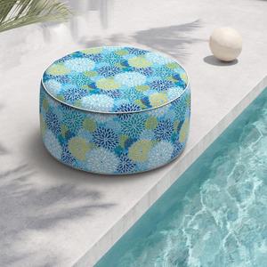 Indoor/Outdoor Inflatable Ottoman D31 x H14 inch, All Weather Ottoman Pouf, Portable Footstool Round Foot Rest Ottomans for Patio, Garden, Porch, Home, Dahlia Blue