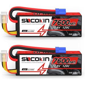 4S Lipo Battery 7600mAh 14.8V 120C with EC5 Connector Hard Case for RC Car Truck Tank RC Buggy Truggy RC Model Racing Hobby(2 Pack)