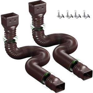 2 Pack Rain Gutter Downspout Extensions,Drain Downspout Extender Diverter, Flexible Downspout Extensions Can Extendable from 21 to 60 Inches (Brown)