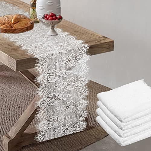 Pardecor Lace Table Runner 120inch 5pack White Table Runner for Wedding Table Overlay Floral Lace Table Runner White Lace Classy for Rustic Boho Bridal Decorations Christmas Table Runner (5, White)