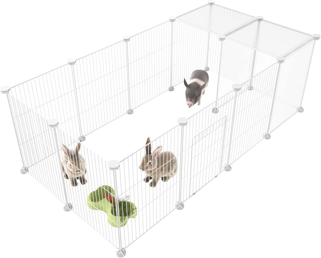 HOMIDEC Pet Playpen, Small Animals Cage DIY Wire Fence with Door for Indoor/ Outdoor Use, Portable Yard Fence for Small Animal, Puppies, Kitties, Bunny, Turtle 48" x 24" x 16"