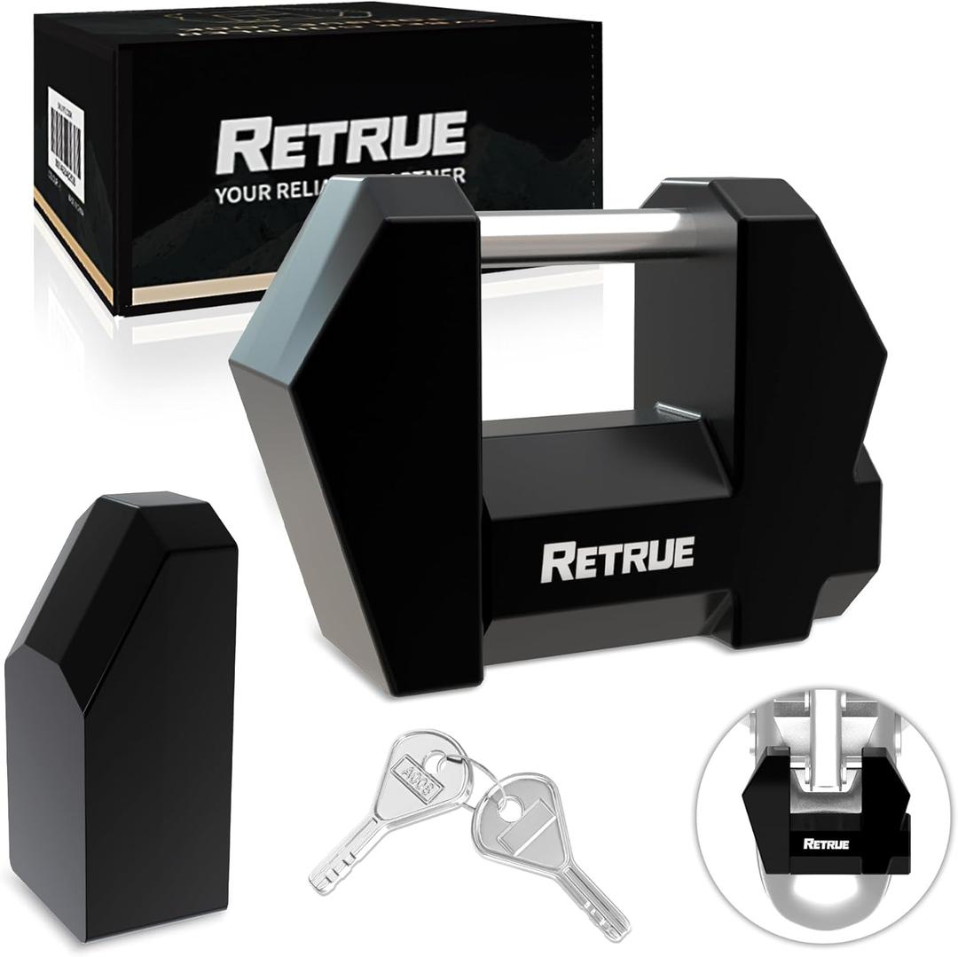 RETRUE Trailer Tongue Coupler Lock, Upgrade Trailer Cyberlock Extra Wide 1.2'' Span, Dia 1/4'', Heavy Duty Trailer Latch Lock for Wide Trailer Coupler, Tow Boat Accessories, RV Truck Car's, Black