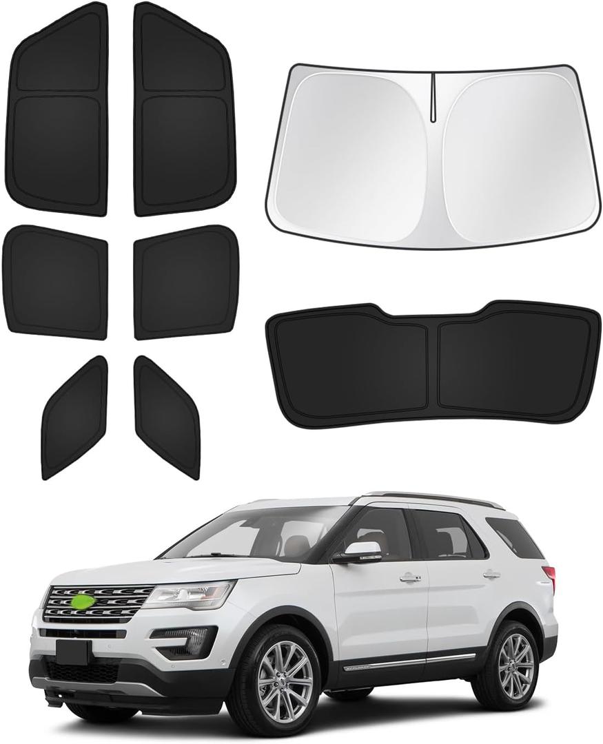 Canvcle Sunshades for Ford Explorer 2011-2019 Accessories Windshield Sun Shade Side Rear Window Shade Cover Sun Visor Shield Privacy Protection Keep Vehicle Cool Black 8PCS