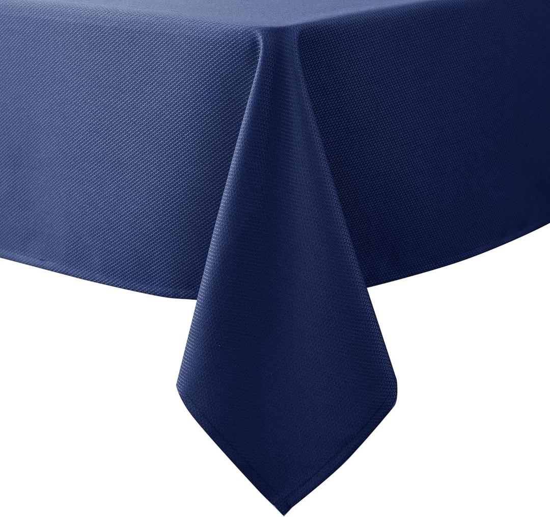 Biscaynebay Textured Fabric Tablecloths 70x120 Inches Rectangular, Navy Water Resistant Tablecloths for Dining, Kitchen, Wedding and Parties etc. Machine Washable