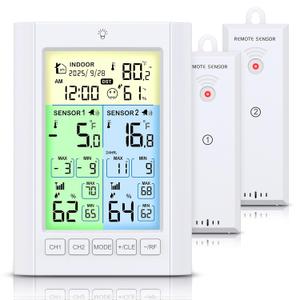 Wireless Freezer Thermometer with Alarm, Temracha Upgraded Digital Fridge Thermometer with Alert, Backlight, Rechargeable, MAX/MIN Record, Refrigerator Thermometer for Kitchen Home Restaurants