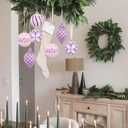 16PCS Shatterproof Christmas Ball Ornaments Set, Hand-Painted Holiday Decor with Assorted Sizes & Designs for Christmas Tree Thanksgiving Party Decoration, Purple-White