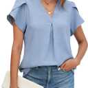 Blooming Jelly Womens Dressy Casual Shirts Short Sleeve V Neck Work Blouse Business Casual Summer Tops 2025 (Small, Haze Blue)