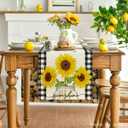 Artoid Mode Buffalo Plaid Sunflower Sunshine Vase Summer Table Runner, Spring Kitchen Dining Table Decoration for Home Party Decor 13x90 Inch