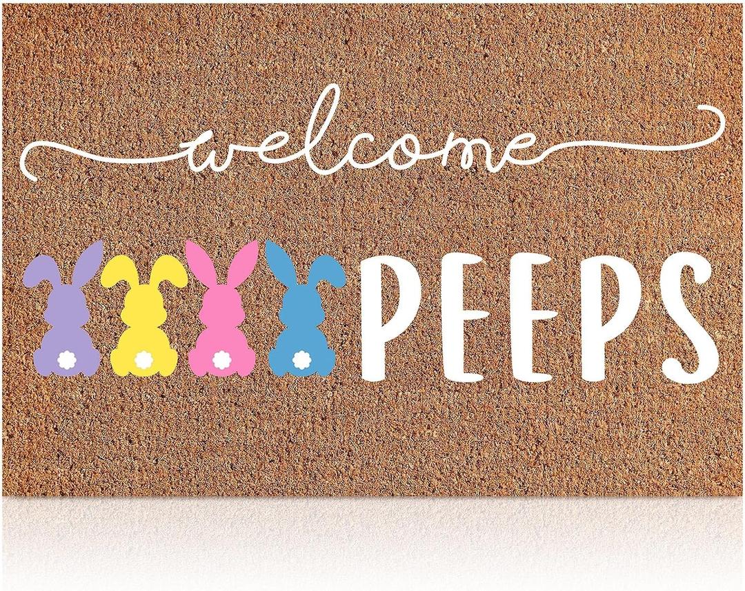 Ceenna Easter Welcome Doormat Outdoor Easter Bunny Coir Door Mat Rabbit Front Door Mat Non Slip Front Porch Rugs Indoor for Home Entrance Decoration Gifts, 16 x 24 Inch