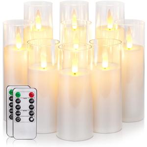 Homemory Pure White Acrylic Flameless LED Candles, Battery Operated With Remote Control and Timer, Electric Fake Candles for Wedding, Home Decor, Set of 9