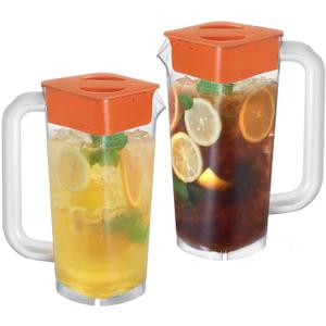 CURTA 2 Pack 2 Liters/68 oz Plastic Square Pitcher with Lid & Handle for Kitchen,ICED JUICE and Coffee Carafe Beverage Serveware, Acrylic Water Jug for Hot/Cold Drinks&lemonade (Orange & Orange)