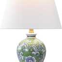JONATHAN Y JYL3009F Grace 24" French Country Cottage Ceramic/Iron Floral Urn LED Table Lamp, Green/White for Bedroom, Living Room, Office, College