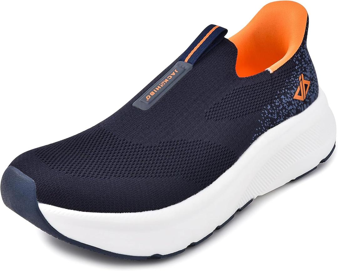 JACKSHIBO Mens Slip in Free up Hands Shoes Wide Toe Box Arch Support Orthopedic Walking Sneakers Cushioned Thick Zero Drop Sole Metatarsal Pad (12.5 Wide)