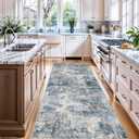 Washable Abstract Rug Hallway 2x8: Non Slip Runner for Kitchen Bedside - Easy Clean Soft Low Pile Stain Resistant Thin Carpet - Home Decor for Contemporary Style Lover Pet Owner 2x8 Blue Gray White