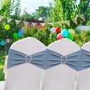 100pcs Dusty Blue Chair Sashes for Wedding Ceremony, Elastic Chair Bands Bows for Party Banquet Theme Hotel Restaurant Event Decorations, 100 Pieces, Dusty Blue