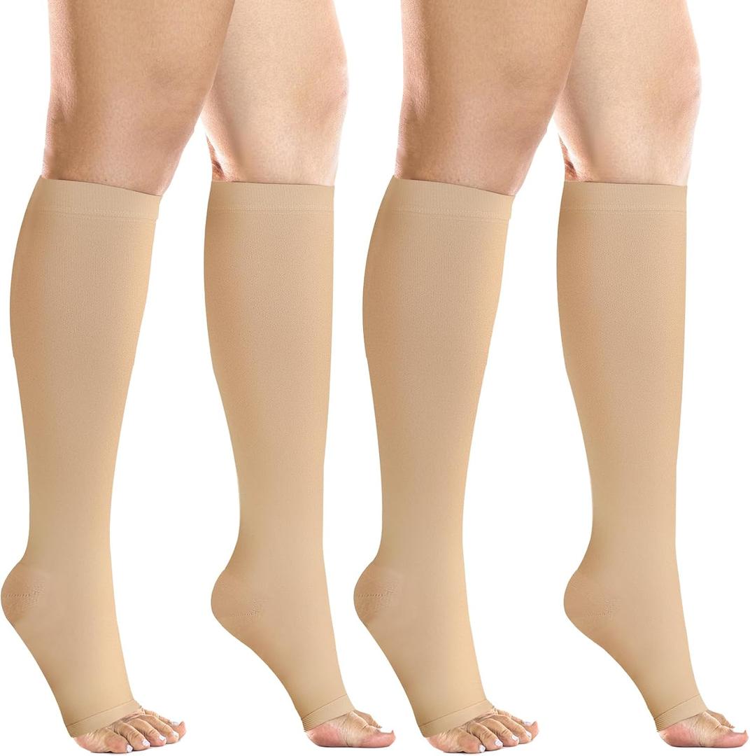 +MD 2 Pairs 20-30 mmHg Compression Socks for Women & Men, Knee High Open Toe Stockings, Graduated Support & Comfort Hose, XL