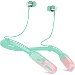 Lecefty Neckband Bluetooth Headphones, 200H Extra Long Playtime Wireless Stereo Neckband Earbuds with Microphone, Waterproof Balanced Armature Drivers in Ear Headset for Sports/Workout (Pink Green)
