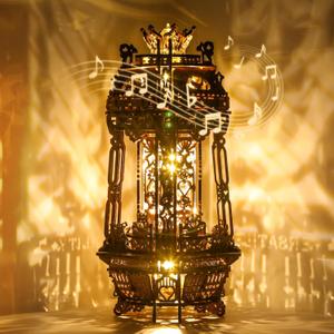 LED 3D Wood Puzzle Poker World Projector Lamp  DIY Craft Kit with LED Lights and Music Box  Creative Poker-Themed Lamp, Nightlight Gift for Home Dcor (Black Walnut) (Brown)