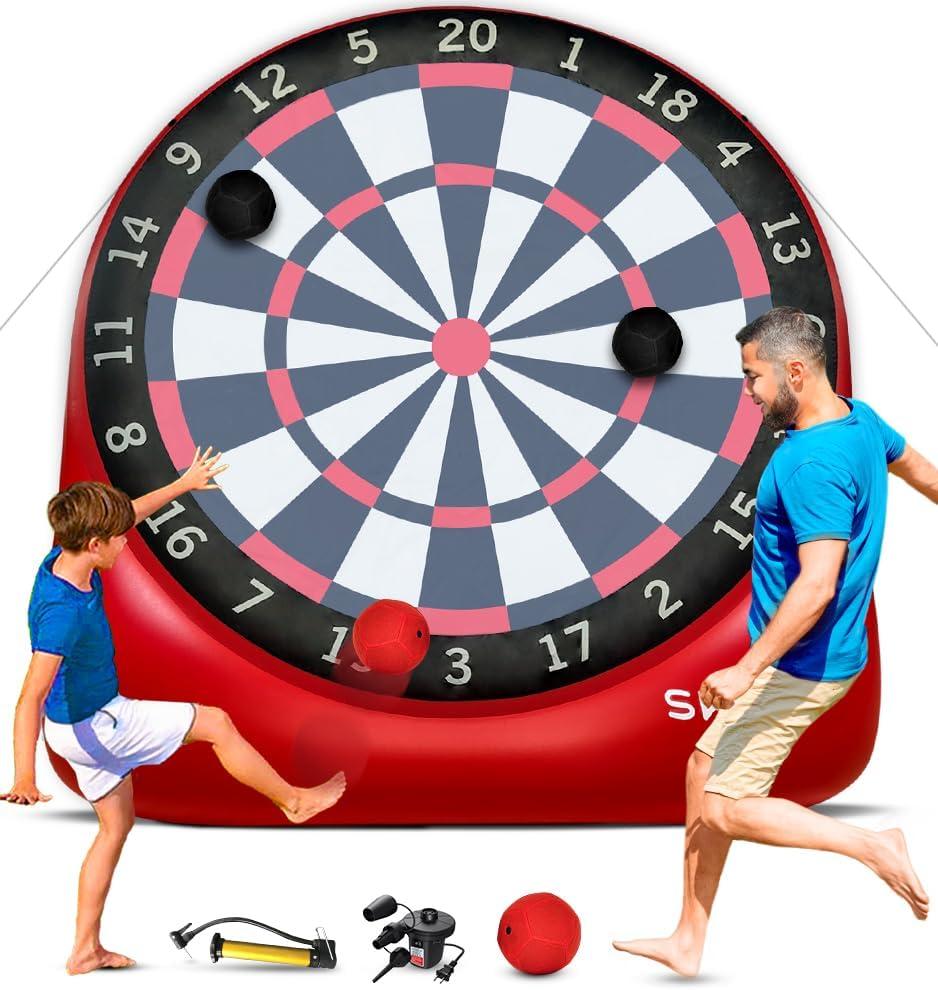 Swooc Games - Premium Inflatable Giant Kick Darts (15+ Ways to Play) - Jumbo Soccer Dartboard with Air Pump - Big Carnival Games - Giant Outdoor Games - Oversized Dart Board Yard & Lawn Game, XL - 8ft