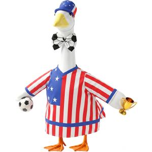 2026 World Soccer Porch Goose Outfit for 23" Patriotic Cement Goose Statue Clothes, Independence Memorial Day Goose Costume for USA 250th Anniversary Outdoor Patio Yard Lawn Garden Decoration