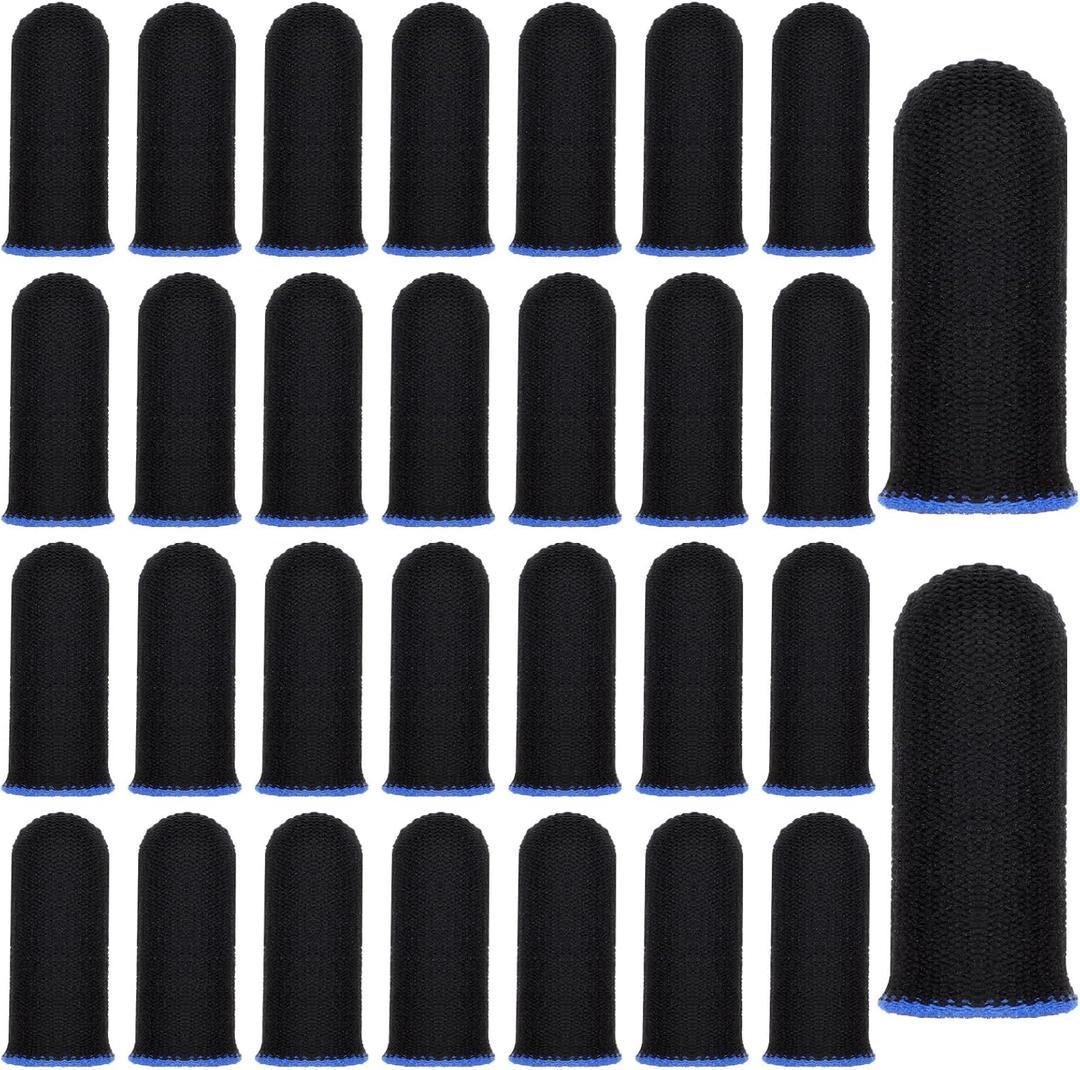 30 Pcs Gaming Finger Sleeves Light Fiber Thumb Protector Breathable Smooth Feel Protector Wrap Durable Anti Sweat Extremely Thin Support Covers for Devices Touchscreen Game Play (Black)