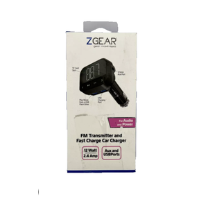 ZGear FM Transmitter & Fast Charging Car Charger - 12 watt 2.4 amp Aux & USBport