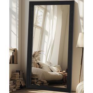 Full Length Mirror, 76"34" Wooden Mirror Full Length with Stand Wood Floor Mirror, Oversized Stand Up Mirrors Large Wall Mirrors, Wall Mounted Mirrors, Rect Vintage Style, Black
