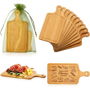Nuenen 10 Pcs Mini Wooden Charcuterie Board Bulk, Small Wood Cutting Board for Crafts Laser Engraving with Knives Organza Bags Wedding Baby Shower Favors Gift (Square,Bamboo Color)