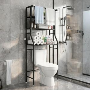 UDEAR 3-Tier Over The Toilet Rack,Bathroom Shelf Space Saver,Corner Stand Storage Organizer Accessories,The Washing Machine,with Hanging Rod,Tower Shelf,White