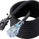 25-Feet (7.65 Meter) Long 20 Amp-250 Volt Nema 6-20P Extension Cord, 12AWG Nema 6-20 Heavy Duty Extension Cable, Nema 6-15/20R T-Blade Cord with Red Indicator Light