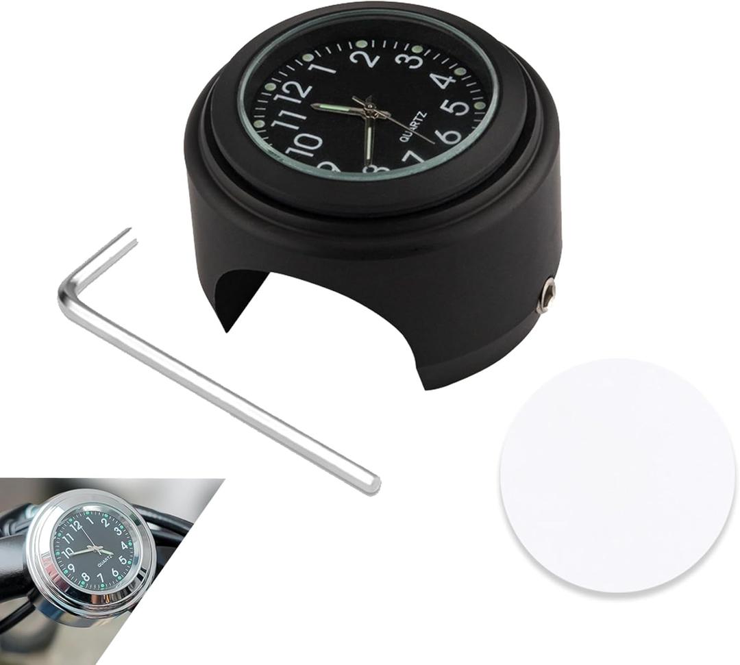 Bicycle Handlebar Clock Motorcycle Car Clock Glow-in-the-Dark, Waterproof Bicycle Clock 2.2-2.54 cm Handlebar Universal (Black)