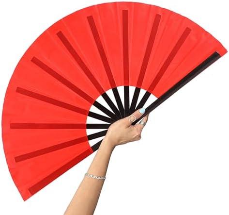 13inch Large Rave Fan Popping Fan Clacking Fans for Line Dancing,Hand Fans for Women Foldable,Boots on The Ground Fan,Portable for Outdoor,Wedding,Party,Decoration(Red+Black Ribs,3 Pack)
