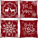 Christmas Pillow Covers 22x22, Christmas Throw Pillow Covers, Farmhouse Baby It's Cold Outside Outdoor Christmas Pillow Decorative Velvet Cushion Cases for Sofa Couch Bed Office Car Home Decor