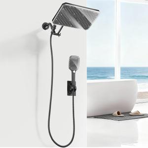 XXL 12.2" Rain Shower Head with Handheld Spray Combo, High Pressure Rainfall Shower Head, Height Adjustable Dual Shower Head, Luxury Waterfall Showerhead Bathroom (Black-Diamond)