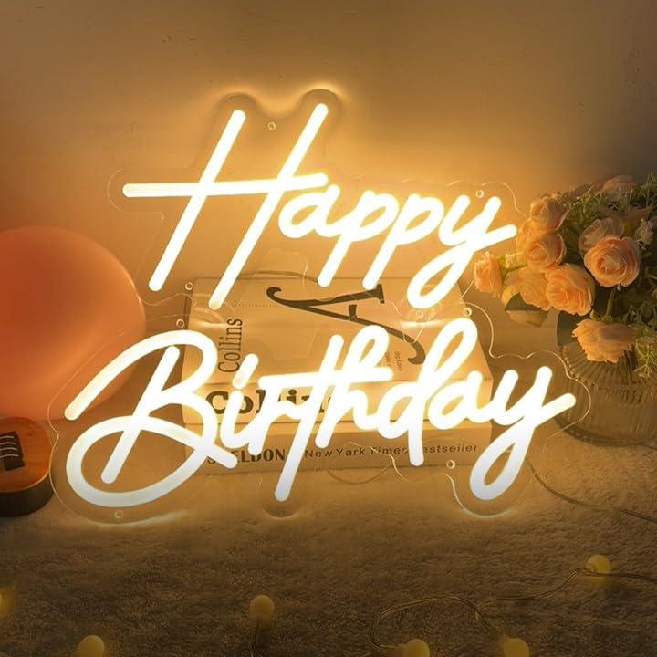 Happy Birthday Neon Sign, 31"x15"Happy Birthday Led Sign for Backdrop Party Wall Decor with Dimmable Switch - Brightness Adjustable 2PCS Happy Birthday Light Up Sign Party Decoration (USB Powered)