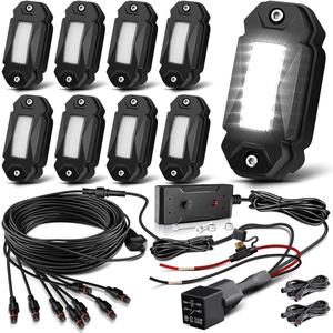 R2 LED White Rock Lights Kits 8PCS for Trucks UTV ATV SUV RZR Offroad Boat Car Plug and Play with Harness Switch Die-Cast Aluminum Waterproof Shockproof High Power Super Bright Rock Light