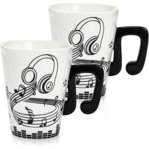ZAVOOS 2 Pack Music Mug, 13 Oz Ceramic Gift Musical Mug for Music Lovers Teachers, Unique Novelty Coffee Cup with Musical Notes Handle for Women, Men, Musician
