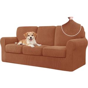 CHUN YI 7 Piece Couch Covers Sofa Covers Washable, Stretch Sofa Slipcovers for 3 Cushion Couch with Seperate Backrest and Cushion Covers, Anti Slip Furniture Protector for Dogs Pets (Large, Brick)