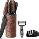 Knife Set,GOODA 9 Piece Kitchen Knife Set with Block and Sharpener, Anti-Rust Stainless Steel Cooking Knives Set for Kitchen, Chef Knife Block Set (Black)