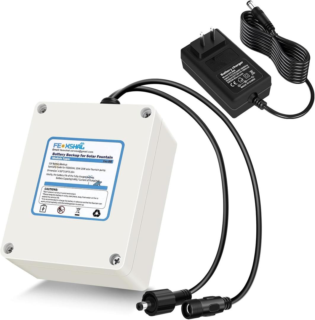 Battery Backup for Solar Fountain Water Pump Backup Battery 2600mah, DC5521 Compatible with FEOXSHAL Solar Fountain Only