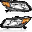 WEELMOTO for 2012-2015 Honda Civic 4Dr Sedan Headlights for 12-13 Honda Civic 2Dr Coupe Pair Headlamp Black Housing Amber Reflector Left+Right Side (Does NOT Fit Hybrid or Hybrid-L Models)