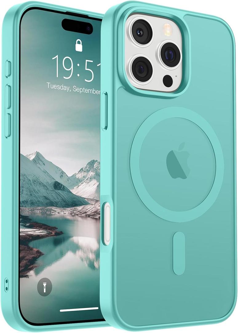 SUPFINE Magnetic for iPhone 16 Pro Case (Compatible with MagSafe) (Military Grade Drop Protection) Slim Translucent Matte Shockproof with Anti-Fingerprint Phone Case, Blue Green