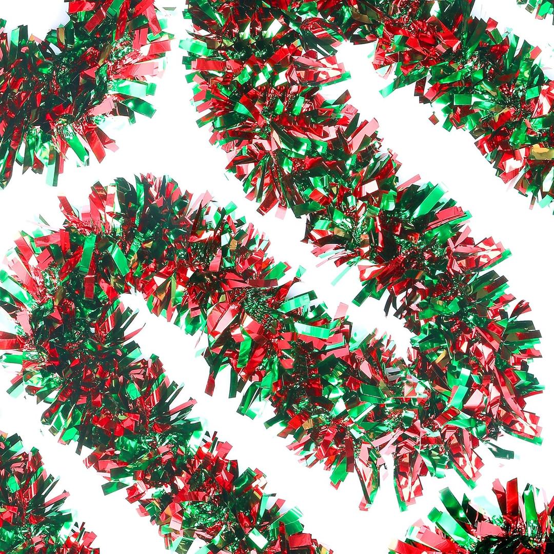 Sggvecsy 49.2Ft Christmas Tinsel Garland Xmas Tree Decorations Christmas Metallic Twist Garland Ceiling Hanging Decorations for New Year Party Birthday Holiday Indoor Outdoor Supplies Green and Red