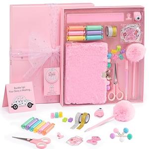 HAPPY LOLLI Pink LolliME DIY Journal Kit for Girls – 300+ Pieces! Lockable Fuzzy Diary, Markers, Stickers & Empowering Pages – Gift Box for Tweens & Teens – Creative Journaling Set