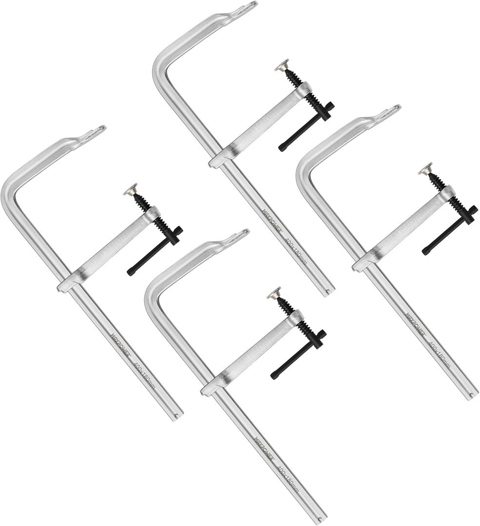 MAXPOWER Deep Throat F Clamp 15-5/8" x 7-1/8" (400 x 180 mm), Heavy Duty Clamp for Welding, Rail Size 1" x 15/32", Pack of 4