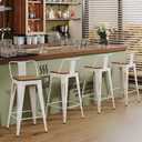 Andeworld Bar Stools Set of 4 Counter Height Stools Industrial Metal Barstools with Wooden Seats(24 Inch, Distressed White)
